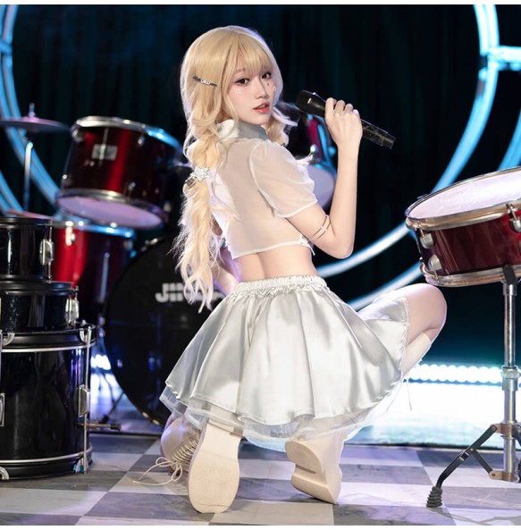 FEE ET MOI - KPOP Girl Group Crop Top Performance Set (Silver - White)